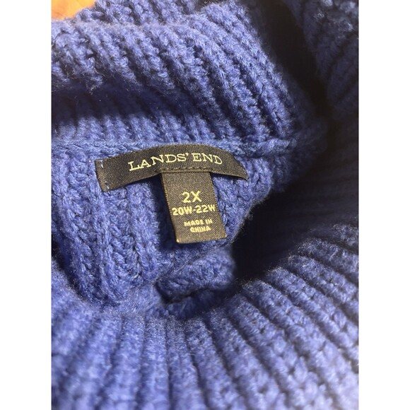 Lands' End Women's Knit Cable Turtleneck Sweater Blue Midweight Sz 2X - Picture 2 of 6